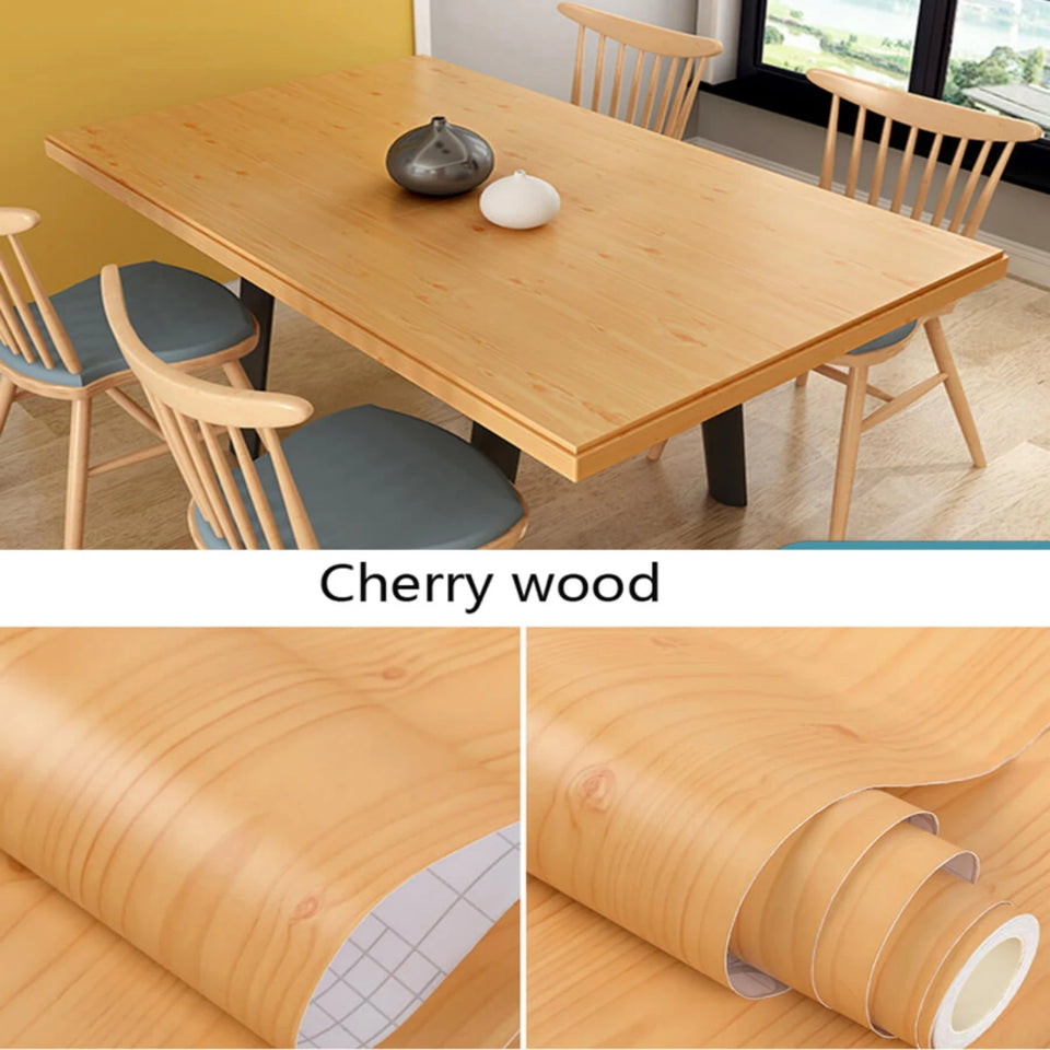 55cm Width Waterproof Vinyl Wood Grain Stickers Self Adhesive Wallpaper for Wardrobe Cupboard Table Closet Bedroom Home Decor
