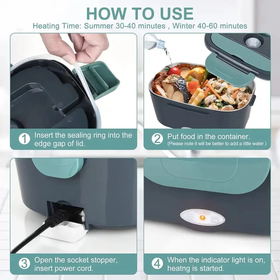 1.5L Electric Lunch Box – Portable Food Warmer for Office & Car, 304 SS Inner Pot, 60W Efficient