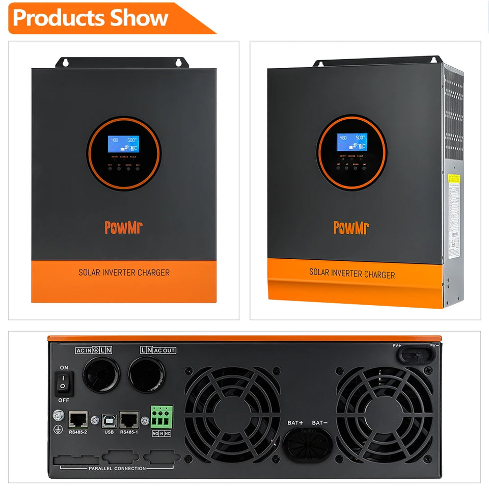 PowMr 3KW Hybrid Solar Inverters 24V to 110/120VAC Output With MPPT 80A Solar Charge Controller PV 120-450V Support WIFI Module