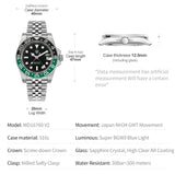 Watchdives WD16760 V2 GMT Watch NH34 Automatic Movement Sapphire Luminous Watches Stainless Steel 300m Waterproof Wristwatch