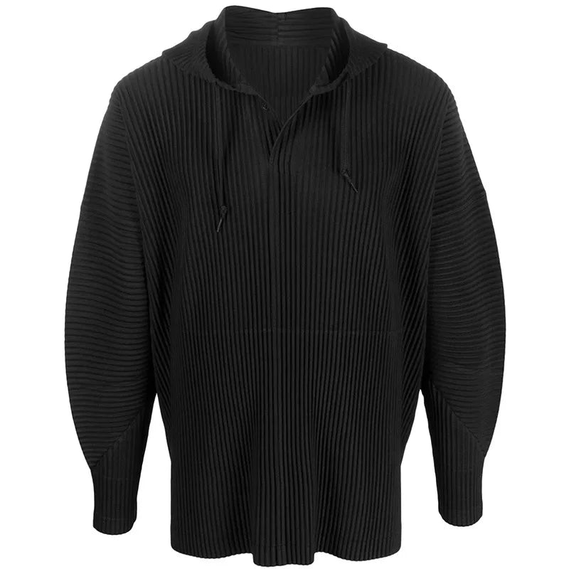 Miyake Pleated Men's Sweatshirt Hoodie Classic Pleated 2025 Summer New Tops Loose Casual Simple Drawstring Pullover Hoodie Male