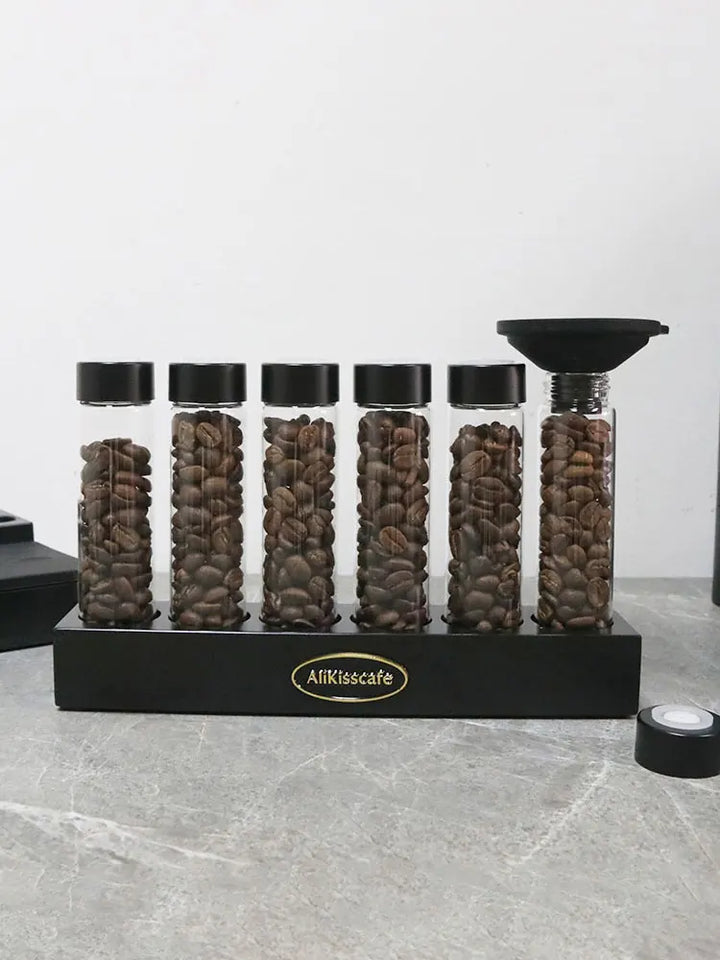 Coffee Beans Storage Container Glass Tube Bottle With Breathable Lid Wooden Display Rack Barista Accessories Coffeware Sets Gift