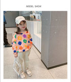 Spring Autumn Baby and Girls Sweet All-Over Flowers Sweatshirt School Kids Outfit Pullover Tops Child Workout Jumper 1-12 Years
