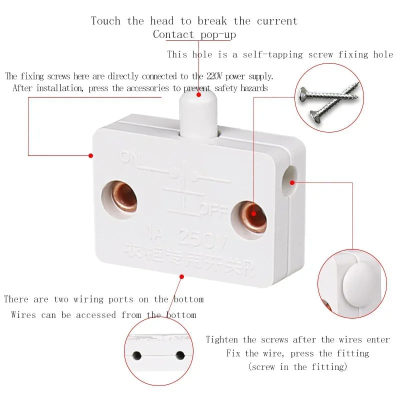 1set  Household Automatic Reset Switch Closet Cabinet Light   Door Control  Wardrobe