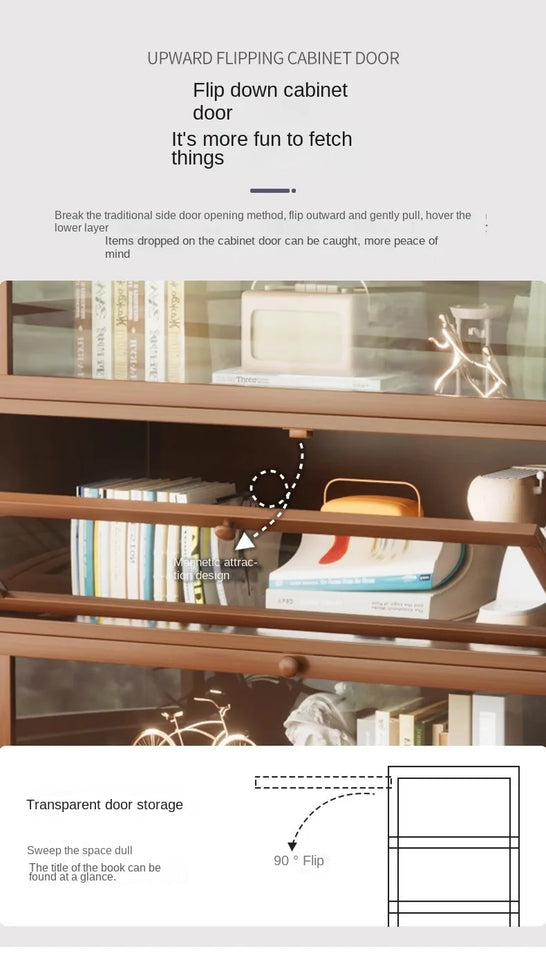 Bookshelf, bookcase, dust-proof floor-standing storage rack, household children and students storage rack with doors
