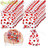 100Pcs Valentine's Day Organza Bag Love Heart Drawstring Jewelry Candy Gift Bag Pounch Cosmetic Packaging Bags Wedding Party
