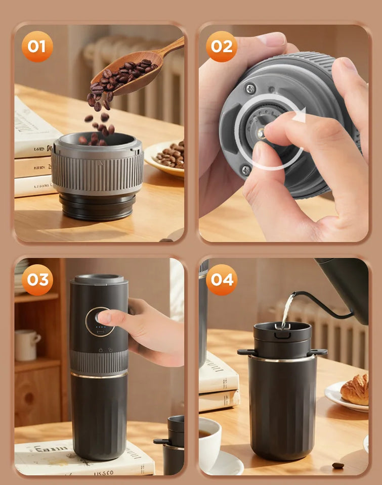 3-in-1 Capsule Coffee Maker Portable Espresso Coffee Machine for Car & Home Camping Coffee Maker Type-c Rechargeable Automatic