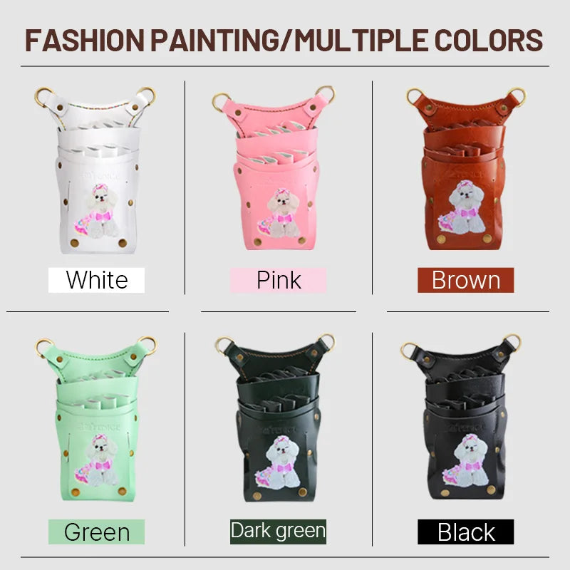 Fenice scissors storage bag,hold 8 scissors, 8 paintings, 6 colors cowhide,waist bag, pet beautician, barber's special waist bag