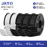 JAYO filaments petg 5Rolls Mixed colors 3D Printer Filament 1.75mm 100% No Bubble FDM 3D Printer Materials DIY Gift 1.1KG/1rolls