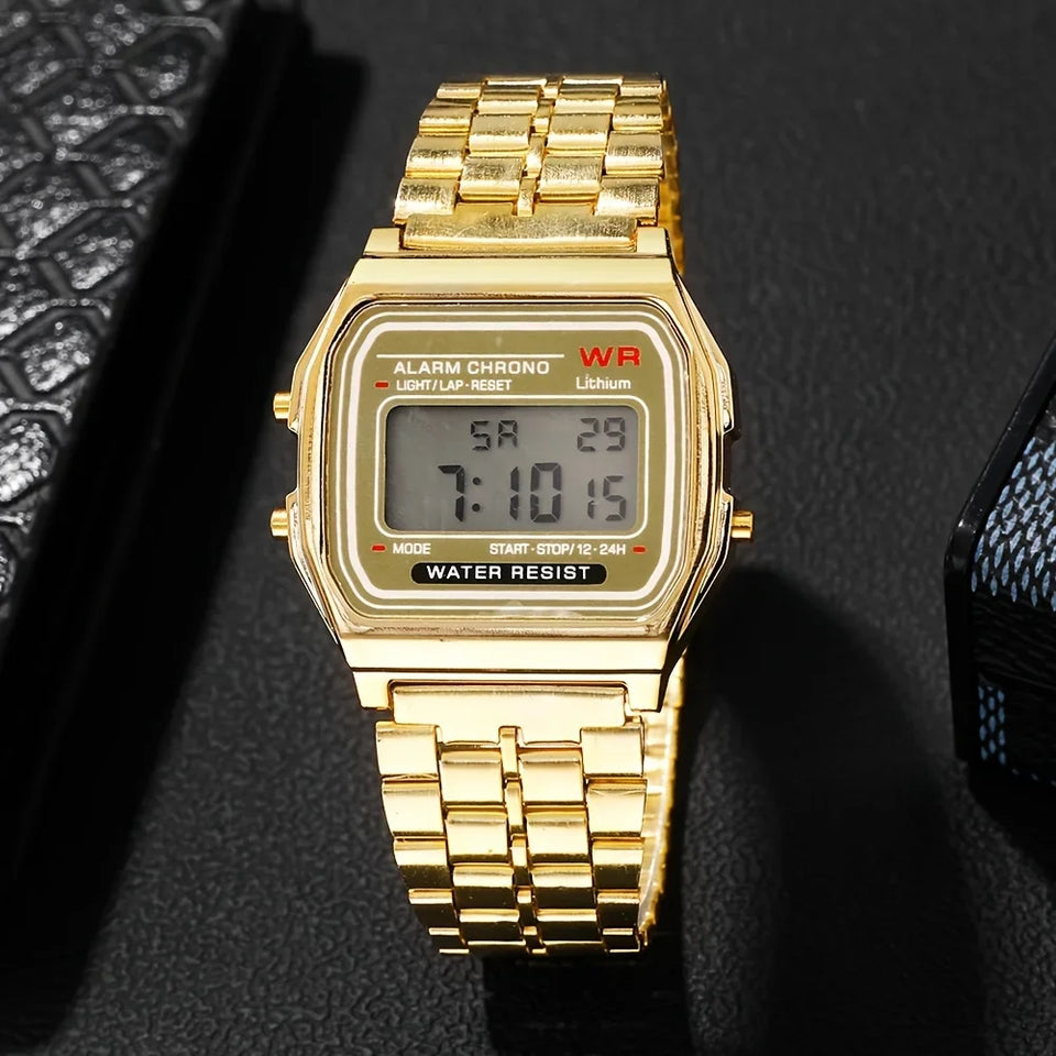 F91W Steel Strap Watches Women Watch Men Business Clock Multifunction LED Digtal Sports Wrist Watch Electronic Clock Electron wi