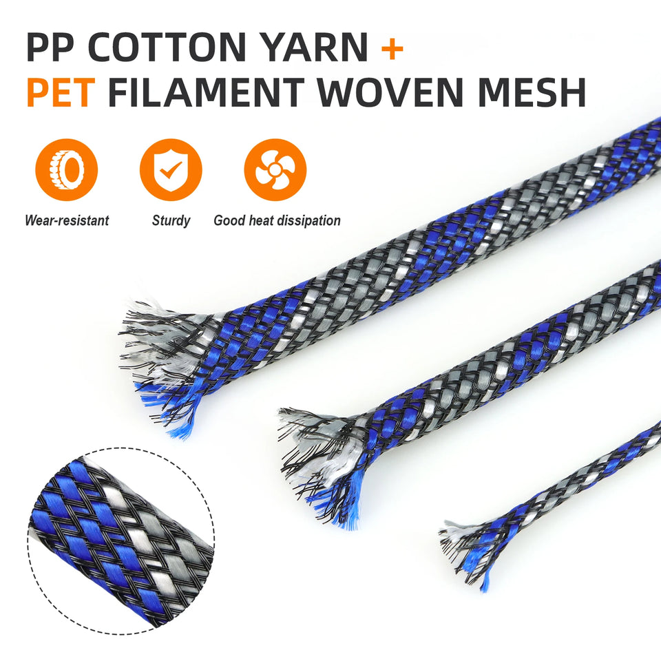 1~100m New  Flexible Braided PP Cotton + PET Yarn Harness Sheath Sleeving Cable Sleeve Wrie Insulated Protection Wrap 4 8 12mm