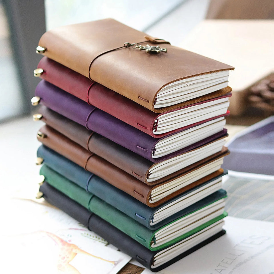 Refillable Leather Travel Notebooks Diary, Retro Handmade Leather Portable Travel Journals Sketchbook for School Office Supplies