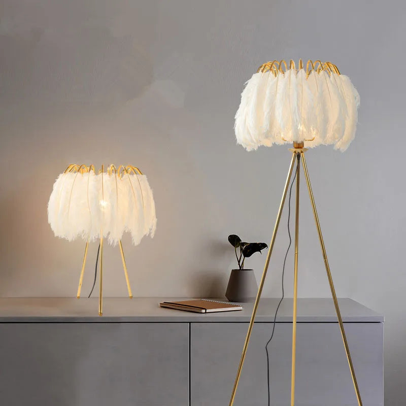 Modern Floor lamp for Living room Studio Bedroom Girl room feather lamp tripod minimal Gold floor table lamp