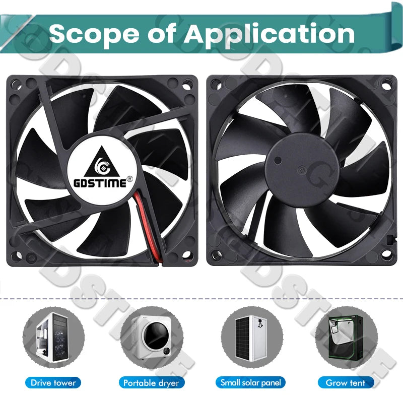 Gdstime DC 5V 12V 24V Fan 80mm*25mm PC CPU Cabinet Cooler Fan 8025 Dual Ball Axial Cooling Fan for Computer Case&Laptop Cooling