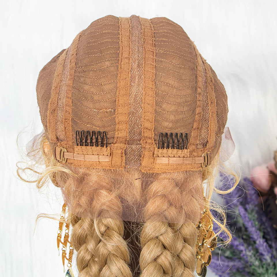 KIMA New Arrival 26 Inches Braided Wigs Synthetic Lace Front Hair Wig With Baby Hair for Black Women
