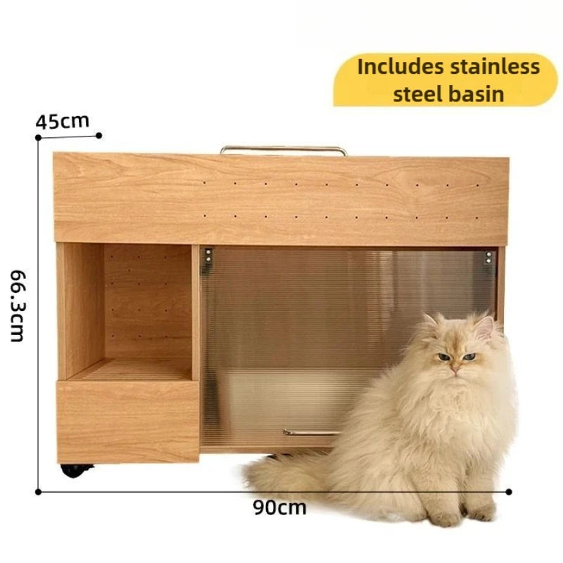 Integrated Cat Litter Box Storage Cabinet Leak Proof Sand Storage Cats Toilet Closed Stainless Steel Bedpans Pets Supplies