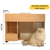 Integrated Cat Litter Box Storage Cabinet Leak Proof Sand Storage Cats Toilet Closed Stainless Steel Bedpans Pets Supplies