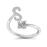 LATS Zircon Initial A-Z Letter Rings for Women Girl Adjustable Opening Ring Name Alphabet Female Wedding Fashion Jewelry Gift