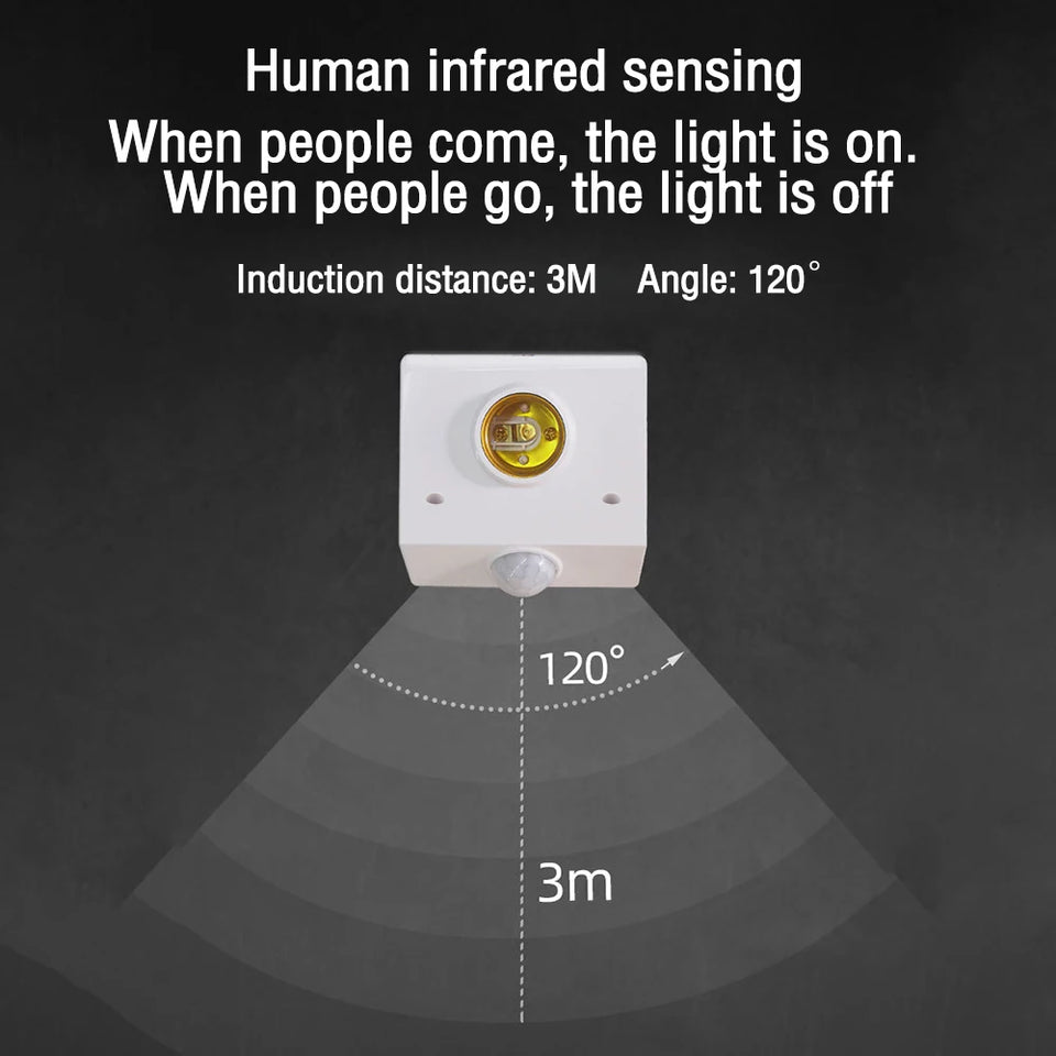 Motion Sensor Light Socket Adapter Holder with Infrared Sensor 110-240V E27 LED Bulb Base PIR Motion Detector Wall Lamp Holder