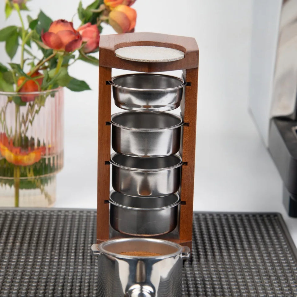 Coffee Powder Bowl Storage Shelf Wooden Coffee Filter Basket Display Stand 51mm/54mm Filter Basket Storage Display Rack