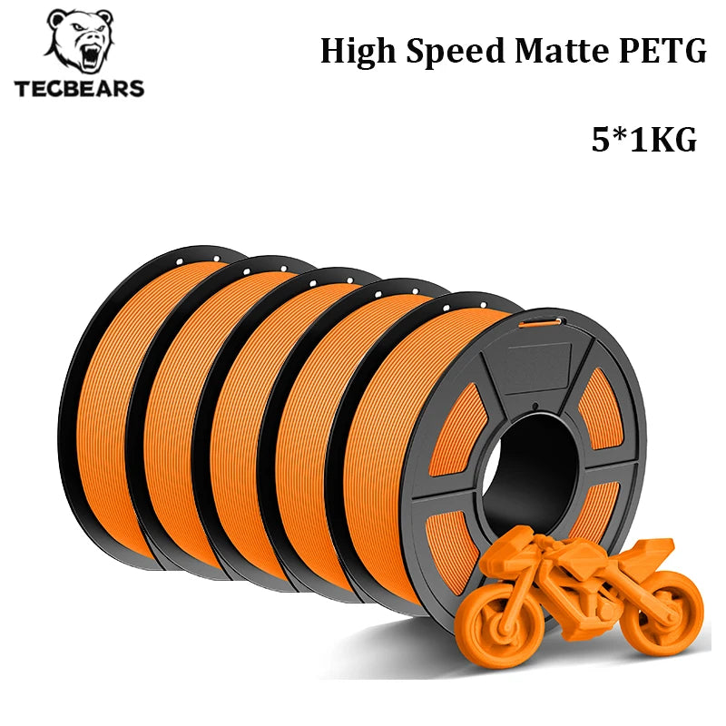 TECBEARS High Speed Matte PETG 3D Filament 1.75mm 5KG petg 600mm/s  Neatly Wound Multi Color FDM 3D Printer Materials DIY Gift