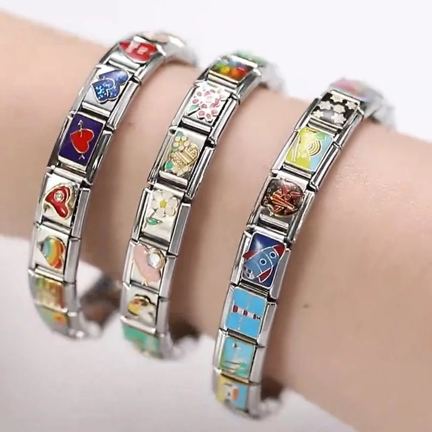 Cute Cats Flowers Planet Coffee Milk Cake Mountain Italian Charm Links Fit 9mm Stainless Steel Bracelet DIY Jewelry Making Gifts
