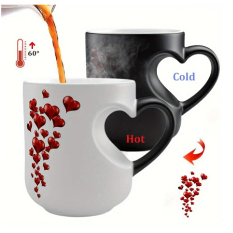 Heat Sensitive Color Changing Heart Handle Mug Strange Rare Mate Couple Valentine's Day Wedding Coffee Mug Cup Festival Gifts