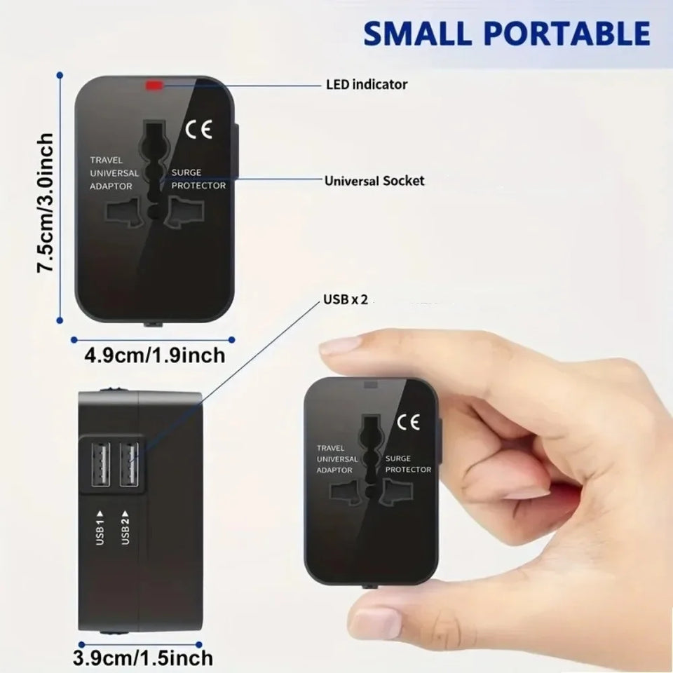 Universal Travel Adapter EU UK US AU AC Power Charger Adapter Global Conversion Plug Dual USB PD Port Travel Conversion Socket