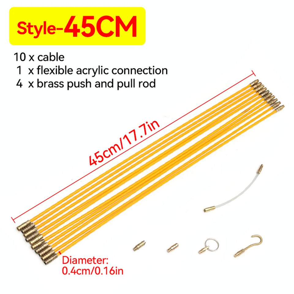 10Pcs Fiberglass Cable Push Puller Dia.4mm/3mm 33/45cm Running Cable Wire Kit Electrical Cable Wall Installing Rods Wiring Tool
