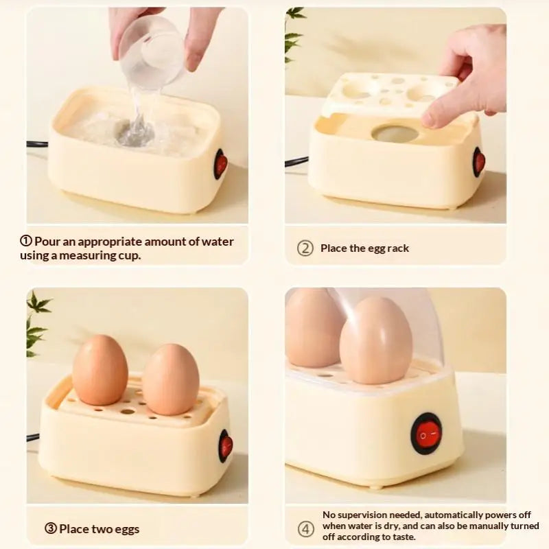 Electric Egg Boiler Automatic Cooker Rapid Egg Boiler Breakfast Machine Multi-Function Egg Cooker 2 Eggs Portable Food Steamer