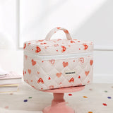 Storage Organizer Cherry Printing Makeup Bag Quilted Cosmetic Pouch Large Travel Cosmetic Bag Cute Cotton Makeup Pouch