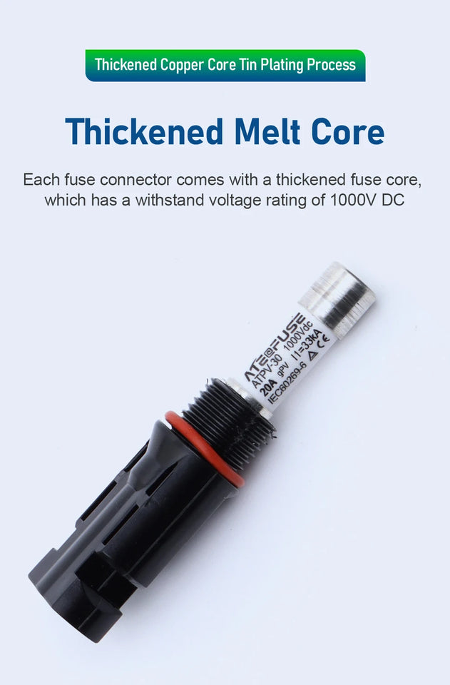 1000V DC 10A 15A 20A Solar Panel Photovoltaic Fuse Connectors For Industrial And Commercial Solar Power Generation
