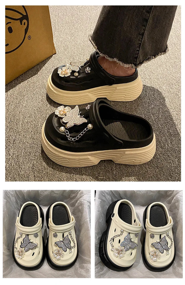 Fashion Beach Garden Shoes DIY Women's Hole Shoes 8cm Sandal Slippers Cartoon Accessories Hole Slippers Shoes for Students Girls