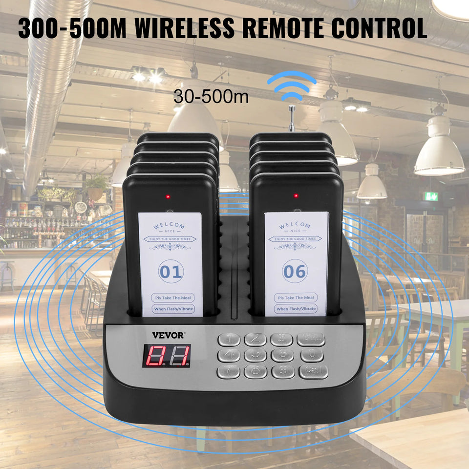 SucceBuy Wireless Restaurant Buzzer Pager 16 Coasters Paging Guest Calling System for Coffee Dessert Burger Shop Food Truck