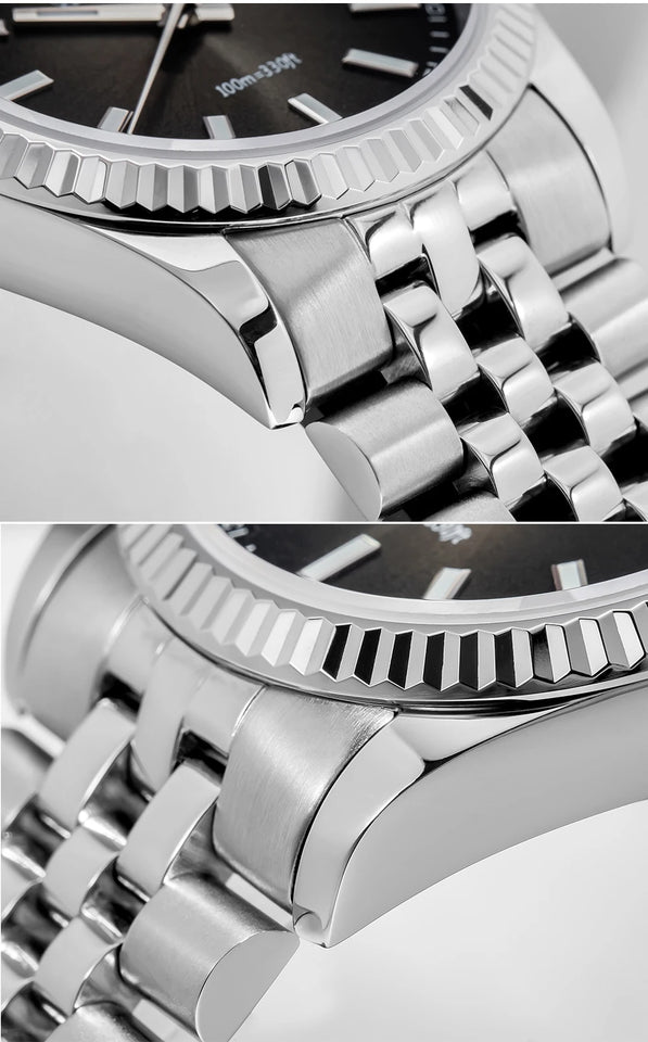 ADDIESDIVE AD2073 Men's Business Watch Sapphire Glass Stainless Steel Quartz Wristwatches Gradient Red Dial Watches Reloj Hombre