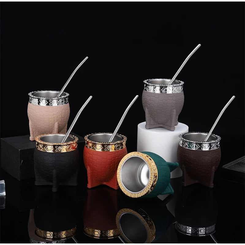 Creative Double Wall 260ml Stainless Steel Yerba Mate Tea Cup Tumbler Beer Pint Coffee Mug Gifts For Friend No Straw