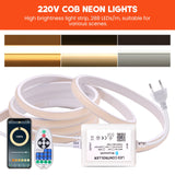 Dimmable COB LED Strip Light 220V Ra90 Waterproof 288LEDs/m Smart LED Neon Strips Flexible Ribbon Remote/Bluetooth/Wifi Control