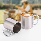 Stainless Steel Mountaineering Water Cup Button Coffee Camping Mug with Carabiner Handle Climbing Hiking Backpacking Travel Cups