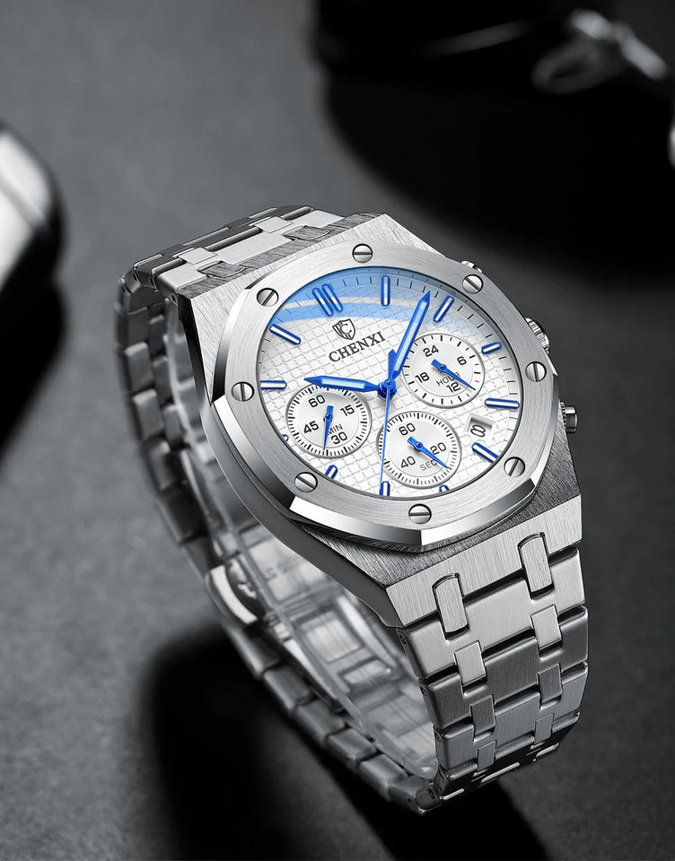CHENXI Business Quartz Man Wristwatch Multi-function Luminous Calendar Men's Watches Waterproof Chronograph Stop Watch