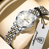POEDAGAR Elegant Ladies Watches Waterproof Luminous Date Week Watch for Woman High Quality Stainless Steel Quartz Women's Watch