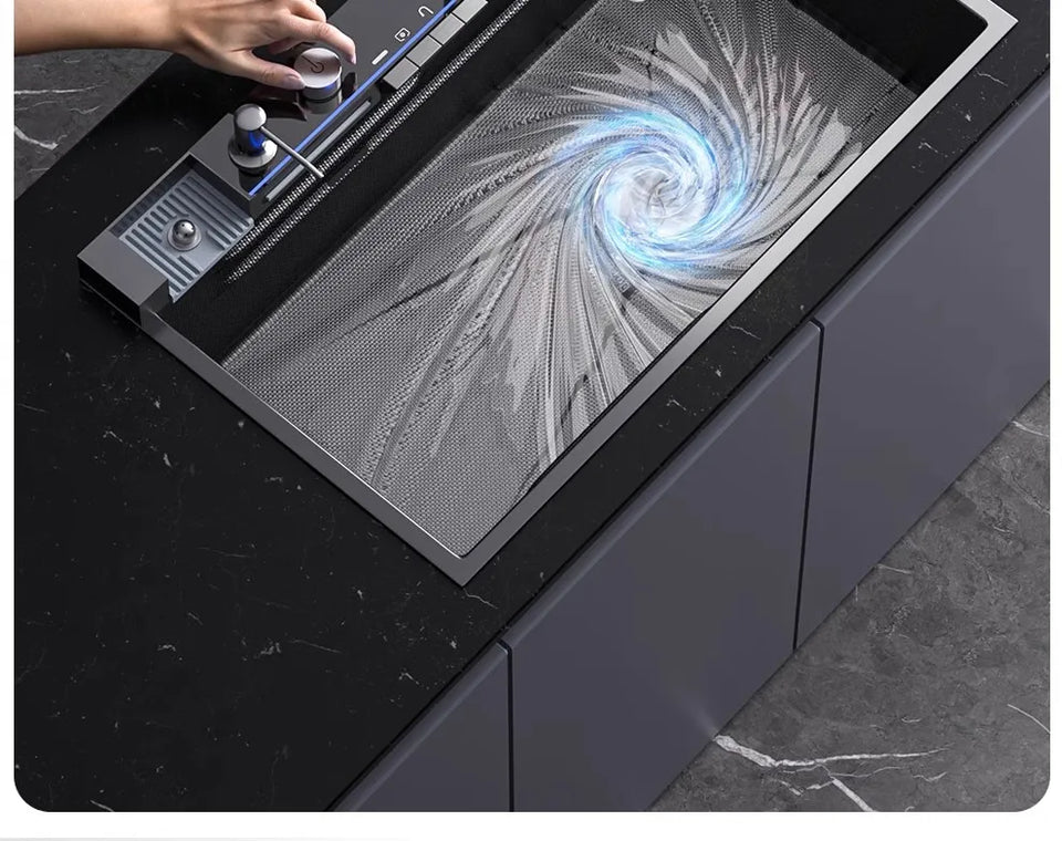 304 Stainless Steel Kitchen Sink, Large Single Sink, Thickened Whale Relief, Digital Display, Washbasin, Washbasin