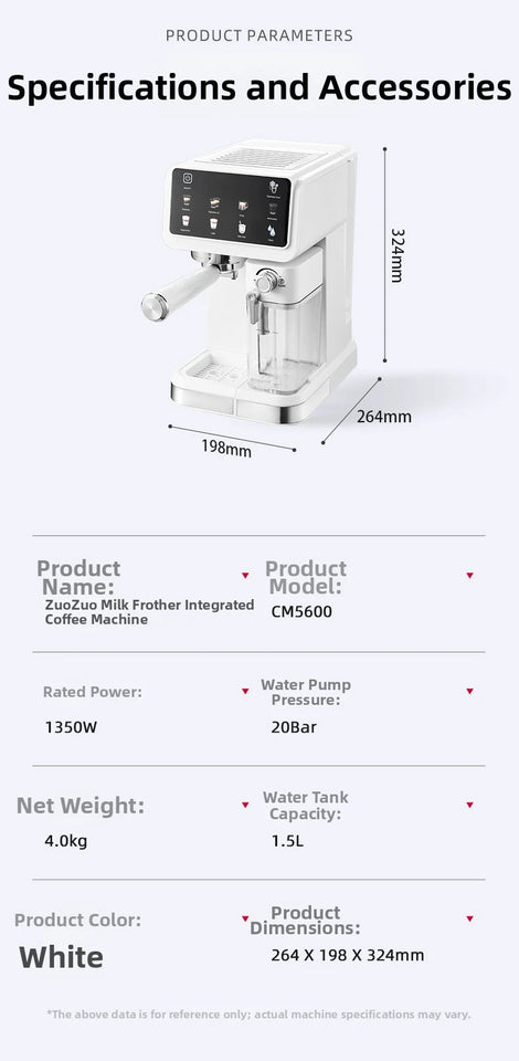 220V Touch Screen Coffee Machine for Home 20Bar Espresso Maker with Milk Frother Automatic Coffee Brewer Energy Saving