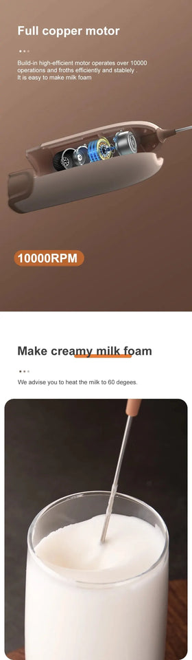 Electric Milk Frother Handheld Coffee Foam Maker 12000RPM Stainless Steel Whisk Portable Easy Clean Battery Operated