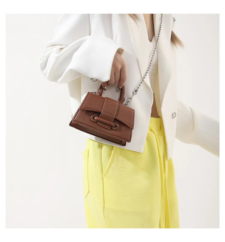 Women Mini Handbag Korean Style Chic Solid Texture Chain Crossbody Bag Ladies Summer High-Grade New Lipstick Commuter Bags