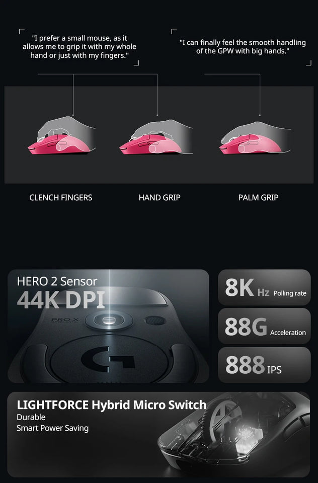 Logitech G PRO X SUPERLIGHT 2c wireless gaming mouse, 51g, HERO 2 sensor supports up to 44000DPI and 888IPS, 8KHz