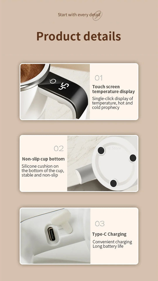 Automatic Stirring Cup Rechargeable Portable Coffee Electric Stirring Stainless Steel Mixer Rotating Magnetic Self Stirring Mugs