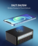 100W USB PD QC Charger Adapter Wireless Charger 6 Ports Fast Charging Station for IPhone 14 13 12 Pro Max IPad, Samsung Huawei