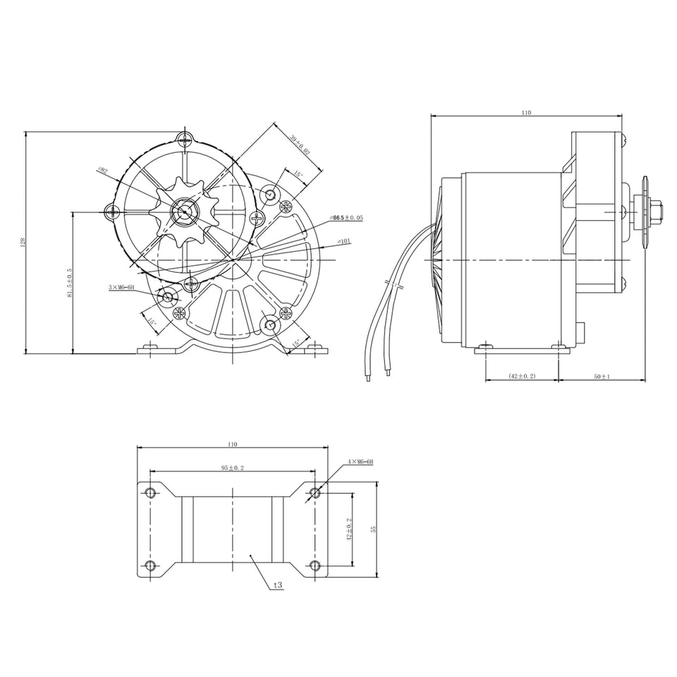 250W Brushed DC Gear Reduction Motor MY1016Z 12V/24V/36V 2750RPM 1N.m for Electric Bicycle E-Bike Scooter DIY Engine