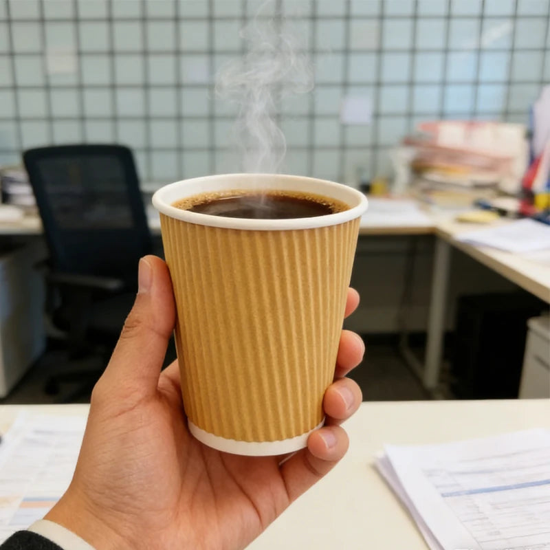 30pack Yellow Ripple Coffee Paper Cups 8oz Disposable Coffee Cups With Lids for Cold/Hot Beverages Travel Office Paper Cups