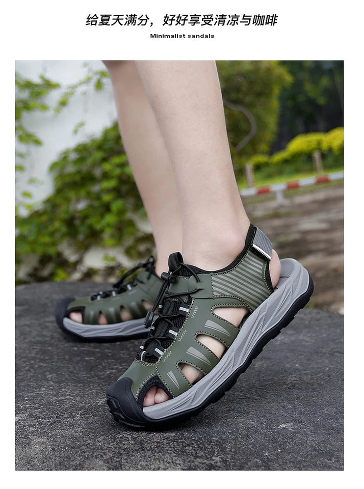 Summer Men's Sandals Beach Shoes Handmade Breathable Design Wading Casual Beach Shoes Lightweight Soft Bottom Outdoor Sandals